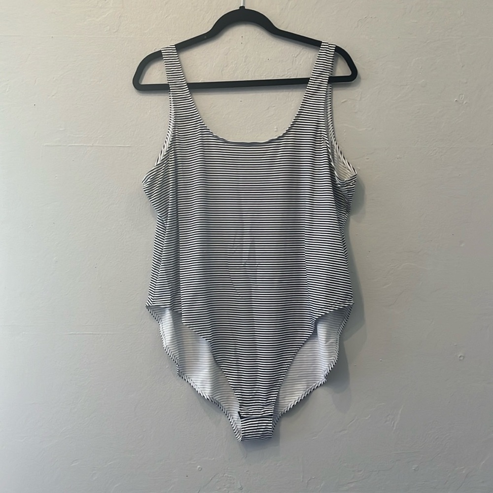 Plus size blue & white striped Old Navy bodysuit